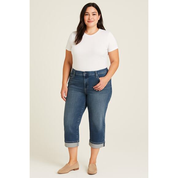 NYDJ Marilyn Crop Lift Tuck Jeans Sz 18 Light Wash Stretch Waist Cuffed - Picture 2 of 6